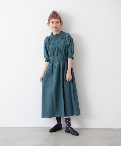 MERLOT（メルロー）の「ミックスヤーンシャーリングワンピース（ワンピース・レディース・グリーン/レッド/ベージュ・FREE）」の5枚目の写真