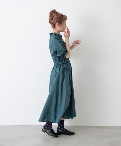 MERLOT（メルロー）の「ミックスヤーンシャーリングワンピース（ワンピース・レディース・グリーン/レッド/ベージュ・FREE）」の6枚目の写真