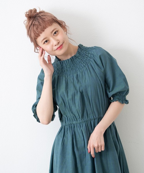 MERLOT（メルロー）の「ミックスヤーンシャーリングワンピース（ワンピース・レディース・グリーン/レッド/ベージュ・FREE）」の13枚目の写真