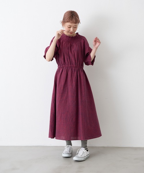 MERLOT（メルロー）の「ミックスヤーンシャーリングワンピース（ワンピース・レディース・グリーン/レッド/ベージュ・FREE）」の19枚目の写真