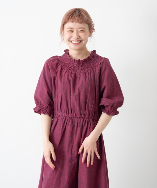 MERLOT（メルロー）の「ミックスヤーンシャーリングワンピース（ワンピース・レディース・グリーン/レッド/ベージュ・FREE）」の10枚目の写真