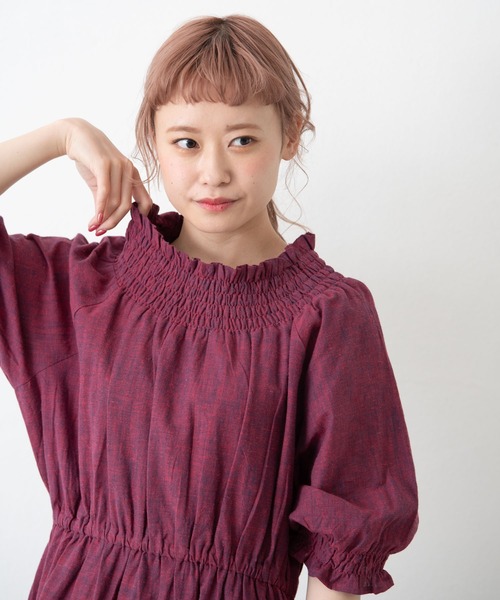 MERLOT（メルロー）の「ミックスヤーンシャーリングワンピース（ワンピース・レディース・グリーン/レッド/ベージュ・FREE）」の14枚目の写真