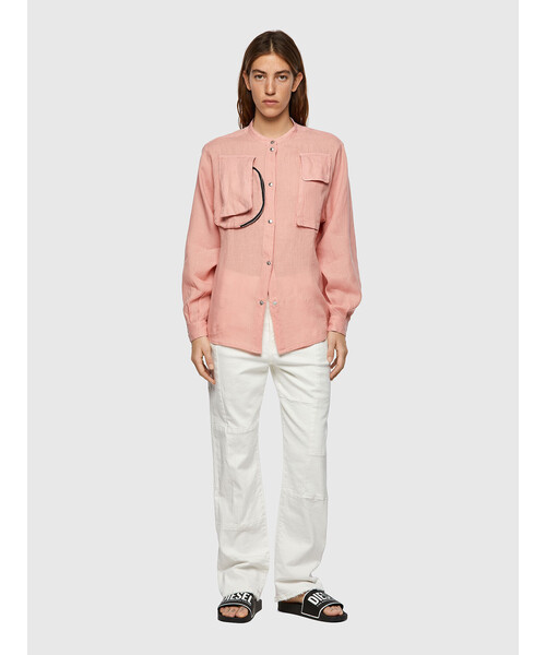 DIESEL（ディーゼル）の「レディース シャツ リネン ノーカラー ボクシーフィット（シャツ/ブラウス・レディース・ライトブルー/ピンク・XX-SMALL/SMALL/MEDIUM/X-SMALL）」の5枚目の写真