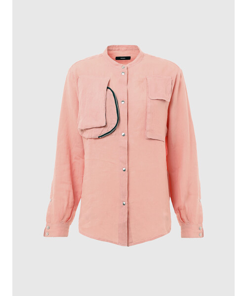 DIESEL（ディーゼル）の「レディース シャツ リネン ノーカラー ボクシーフィット（シャツ/ブラウス・レディース・ライトブルー/ピンク・XX-SMALL/SMALL/MEDIUM/X-SMALL）」の6枚目の写真