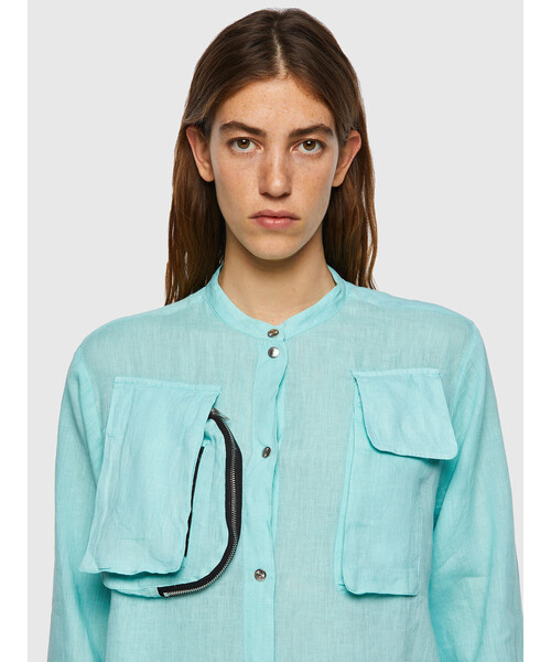 DIESEL（ディーゼル）の「レディース シャツ リネン ノーカラー ボクシーフィット（シャツ/ブラウス・レディース・ライトブルー/ピンク・XX-SMALL/SMALL/MEDIUM/X-SMALL）」の8枚目の写真