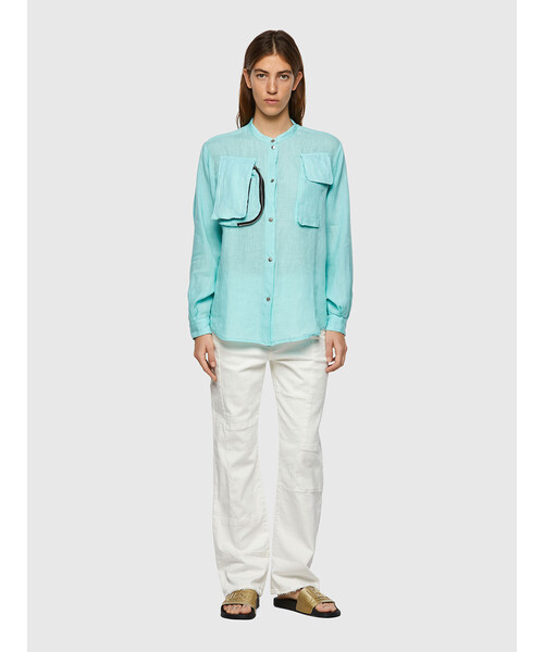 DIESEL（ディーゼル）の「レディース シャツ リネン ノーカラー ボクシーフィット（シャツ/ブラウス・レディース・ライトブルー/ピンク・XX-SMALL/SMALL/MEDIUM/X-SMALL）」の9枚目の写真