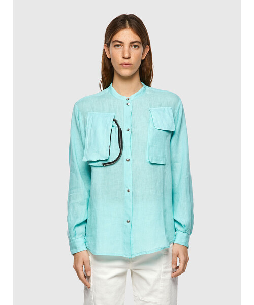 DIESEL（ディーゼル）の「レディース シャツ リネン ノーカラー ボクシーフィット（シャツ/ブラウス・レディース・ライトブルー/ピンク・XX-SMALL/SMALL/MEDIUM/X-SMALL）」の12枚目の写真