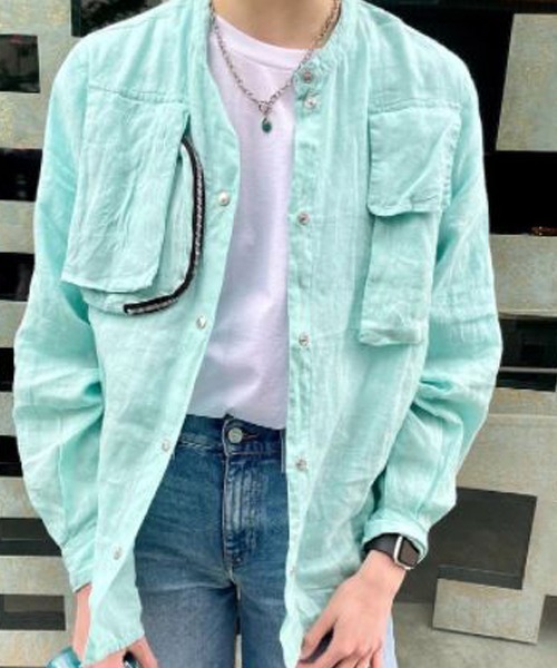 DIESEL（ディーゼル）の「レディース シャツ リネン ノーカラー ボクシーフィット（シャツ/ブラウス・レディース・ライトブルー/ピンク・XX-SMALL/SMALL/MEDIUM/X-SMALL）」の11枚目の写真