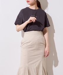 袖口ロールアップシルケットロゴT