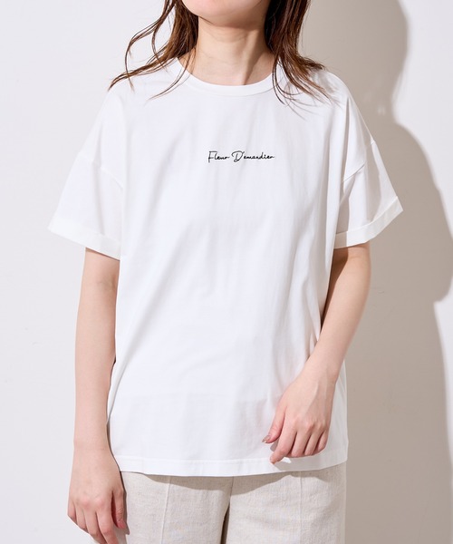 natural couture(ナチュラルクチュール)の「袖口ロールアップシルケットロゴT(Tシャツ/カットソー・レディース・オフホワイト/スミクロ/ライトベージュ/ラベンダー・FREE)」の21枚目の写真