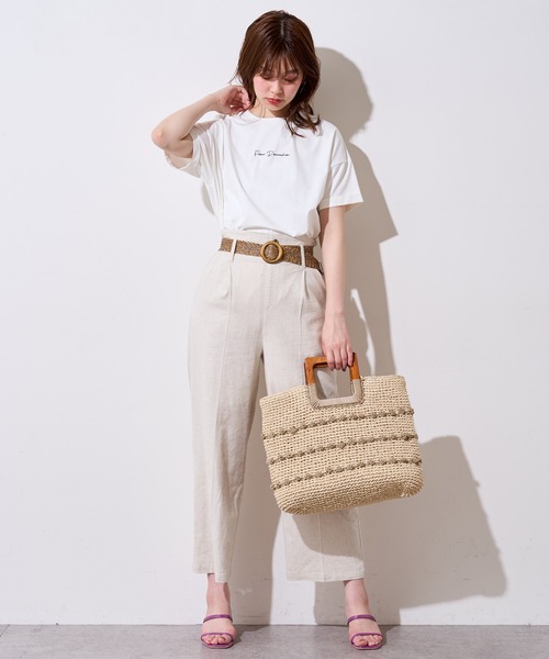 natural couture(ナチュラルクチュール)の「袖口ロールアップシルケットロゴT(Tシャツ/カットソー・レディース・オフホワイト/スミクロ/ライトベージュ/ラベンダー・FREE)」の8枚目の写真