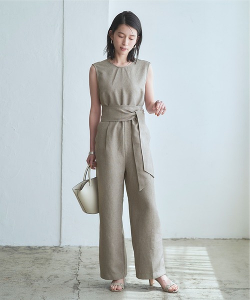 titivate（ティティベイト）の「ウエストリボン付きオールインワン（つなぎ/オールインワン・レディース・サンドベージュ/グレイッシュベージュ/ブラック/ライトカーキ・S/PS(XS－S)/M/L）」の9枚目の写真