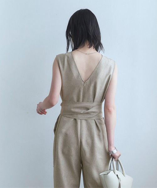 titivate（ティティベイト）の「ウエストリボン付きオールインワン（つなぎ/オールインワン・レディース・サンドベージュ/グレイッシュベージュ/ブラック/ライトカーキ・S/PS(XS－S)/M/L）」の12枚目の写真