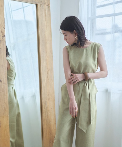 titivate（ティティベイト）の「ウエストリボン付きオールインワン（つなぎ/オールインワン・レディース・サンドベージュ/グレイッシュベージュ/ブラック/ライトカーキ・S/PS(XS－S)/M/L）」の15枚目の写真