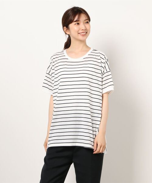 Samansa Mos2 blue（サマンサモスモスブルー）の「ボーダープルオーバー（Tシャツ/カットソー・レディース・チャコール/オフホワイト/オレンジ・ﾌﾘ-）」の2枚目の写真