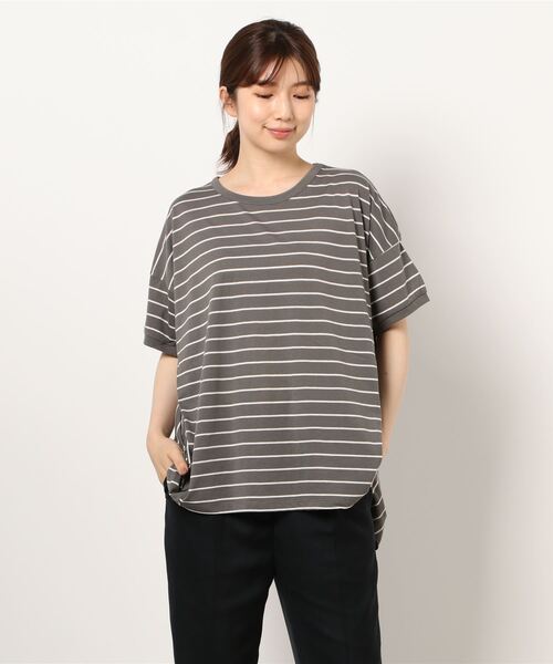 Samansa Mos2 blue（サマンサモスモスブルー）の「ボーダープルオーバー（Tシャツ/カットソー・レディース・チャコール/オフホワイト/オレンジ・ﾌﾘ-）」の3枚目の写真