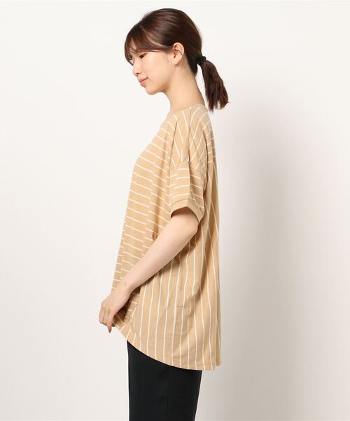 Samansa Mos2 blue（サマンサモスモスブルー）の「ボーダープルオーバー（Tシャツ/カットソー・レディース・チャコール/オフホワイト/オレンジ・ﾌﾘ-）」の4枚目の写真