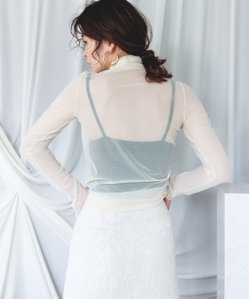 chuclla（チュクラ）の「2wayパワーメッシュ ギャザートップス chwj21s01（Tシャツ/カットソー・レディース・グリーン/ベージュ/ブラック/アイボリー/パープル・FREE）」の8枚目の写真