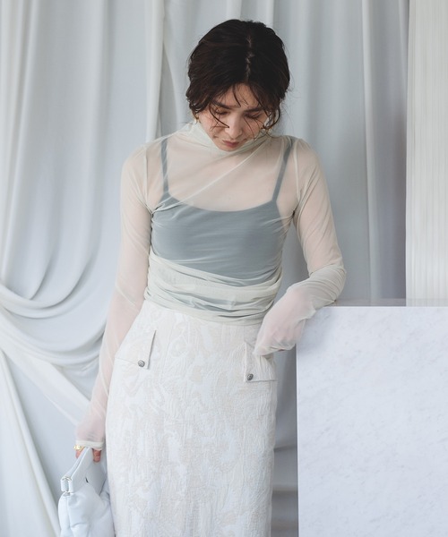 chuclla（チュクラ）の「2wayパワーメッシュ ギャザートップス chwj21s01（Tシャツ/カットソー・レディース・グリーン/ベージュ/ブラック/アイボリー/パープル・FREE）」の15枚目の写真