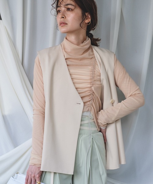 chuclla（チュクラ）の「2wayパワーメッシュ ギャザートップス chwj21s01（Tシャツ/カットソー・レディース・グリーン/ベージュ/ブラック/アイボリー/パープル・FREE）」の18枚目の写真