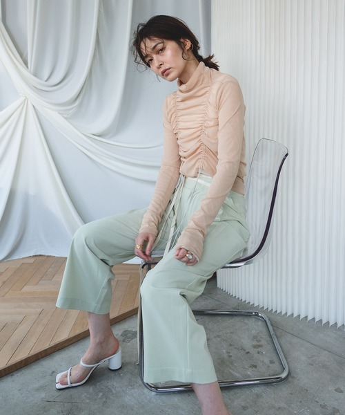 chuclla（チュクラ）の「2wayパワーメッシュ ギャザートップス chwj21s01（Tシャツ/カットソー・レディース・グリーン/ベージュ/ブラック/アイボリー/パープル・FREE）」の20枚目の写真