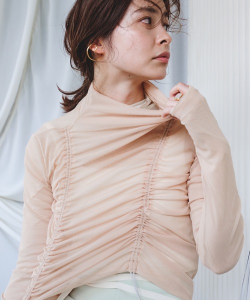 chuclla（チュクラ）の「2wayパワーメッシュ ギャザートップス chwj21s01（Tシャツ/カットソー・レディース・グリーン/ベージュ/ブラック/アイボリー/パープル・FREE）」の21枚目の写真