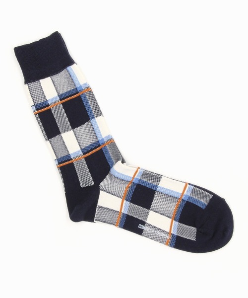 COMME　CA COMMUNE（コムサコミューン）の「アシンメトリー　チェック柄　ソックス（ソックス/靴下・メンズ・ホワイト/ネイビー/グリーン/キャメル/チャコール/キナリ・27cm）」の5枚目の写真