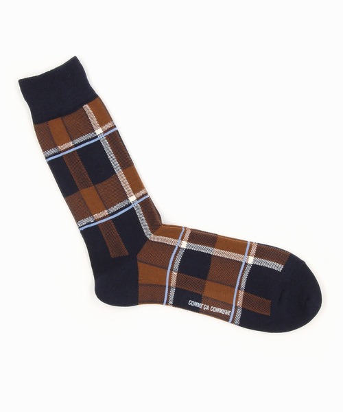 COMME　CA COMMUNE（コムサコミューン）の「アシンメトリー　チェック柄　ソックス（ソックス/靴下・メンズ・ホワイト/ネイビー/グリーン/キャメル/チャコール/キナリ・27cm）」の6枚目の写真
