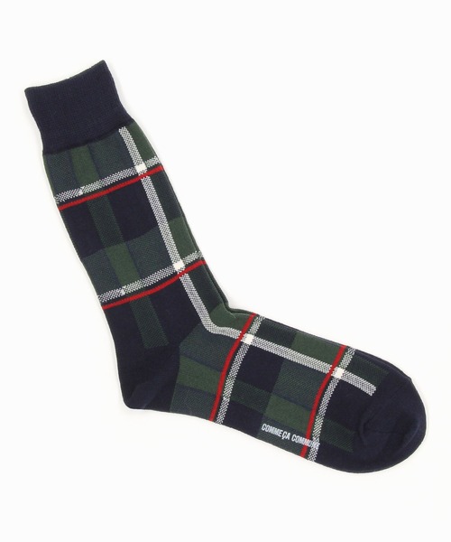 COMME　CA COMMUNE（コムサコミューン）の「アシンメトリー　チェック柄　ソックス（ソックス/靴下・メンズ・ホワイト/ネイビー/グリーン/キャメル/チャコール/キナリ・27cm）」の4枚目の写真