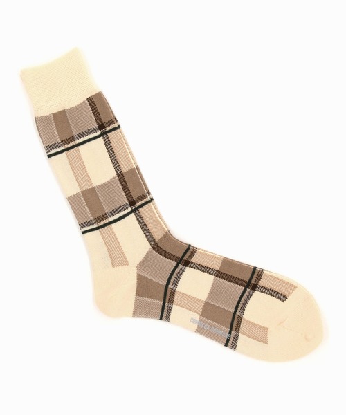 COMME　CA COMMUNE（コムサコミューン）の「アシンメトリー　チェック柄　ソックス（ソックス/靴下・メンズ・ホワイト/ネイビー/グリーン/キャメル/チャコール/キナリ・27cm）」の3枚目の写真