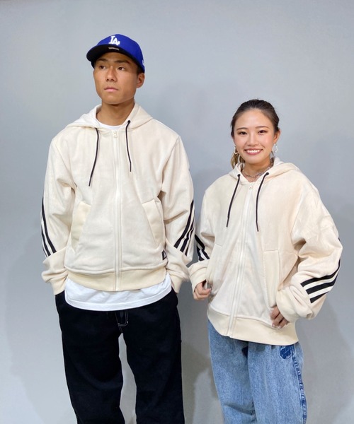 adidas（アディダス）の「adidas/アディダス  ビッグシルエット  スリーストライプスパーカー   WU647（パーカー・メンズ・ホワイト/ブラック・S/M/O/XO/L）」の8枚目の写真