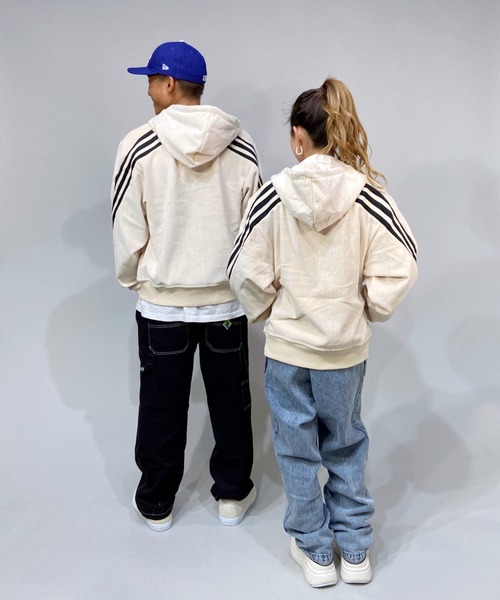 adidas（アディダス）の「adidas/アディダス  ビッグシルエット  スリーストライプスパーカー   WU647（パーカー・メンズ・ホワイト/ブラック・S/M/O/XO/L）」の11枚目の写真