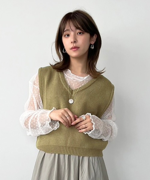 ［美品］エブール×ロンハーマン　シルク混ハイゲージニットベスト　イエロー 美品］エブール×ロンハーマン シルク混ハイゲージニットベスト