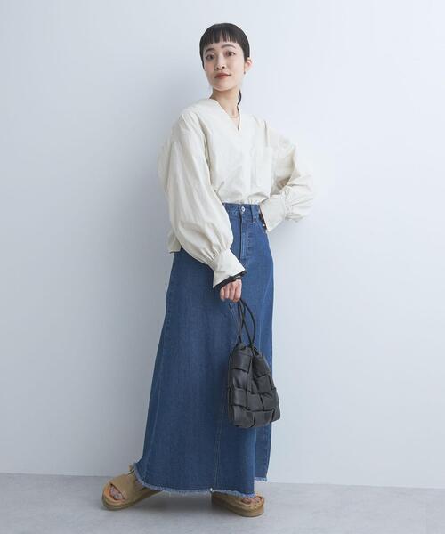 green label relaxing（グリーンレーベルリラクシング）の「ボリューム スリーブ スキッパー ブラウス（シャツ/ブラウス・レディース・ネイビー/オフホワイト/ライム・FREE）」の20枚目の写真