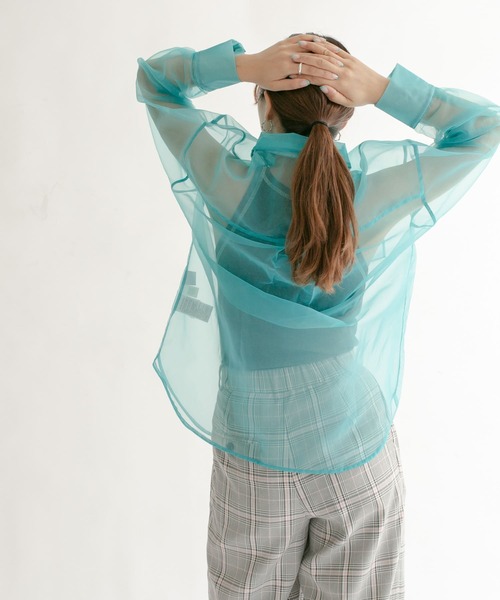 KBF(ケイビーエフ)の「オーガンジーBIGシャツ(シャツ/ブラウス・レディース・ピンク/グリーン系その他/イエロー系その他・ONE)」の1枚目の写真