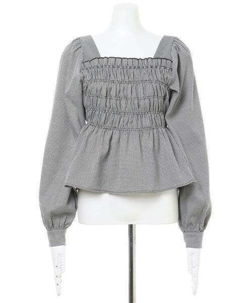 Allamanda（アラマンダ）の「シャーリングチェックトップス（シャツ/ブラウス・レディース・ブラック/ホワイト系5/ブラウン系9/ピンク系5・M）」の5枚目の写真