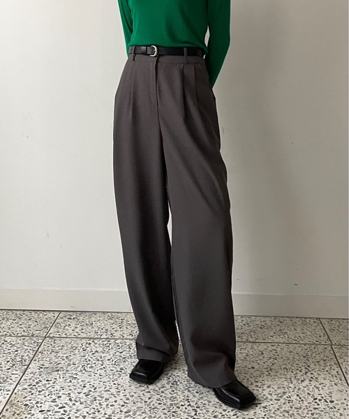 Didot.showroom(ディドット ショールーム)の「set up tuck wide sl(スラックス・レディース・ブラウン/ブラック/チャコールグレー・S/M)」の3枚目の写真