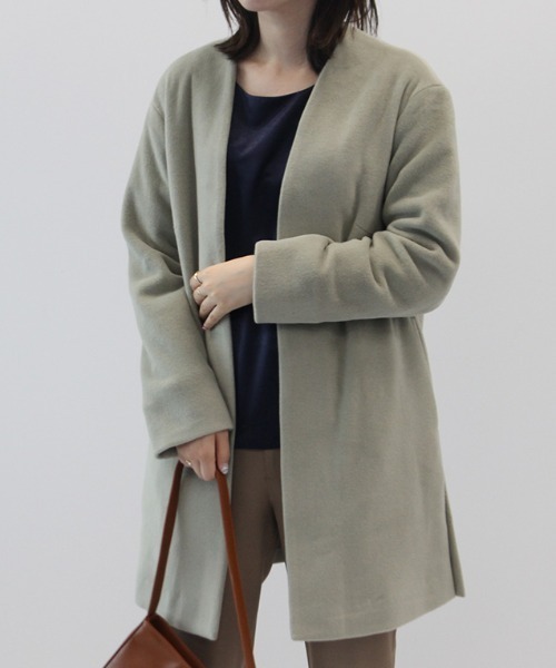 新品✨タグ付き　fluer by mint breeze コート　ピンク セール】マイクロフリース ジャケット（ノーカラーコート
