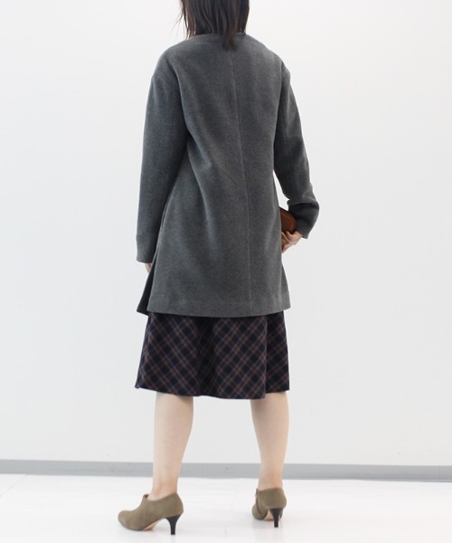 新品✨タグ付き　fluer by mint breeze コート　ピンク マフラー付ノーカラーロングコート - ベルーナ【公式】