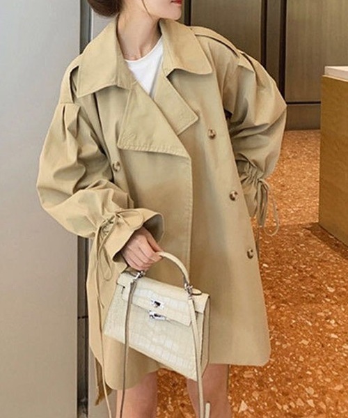 FREE STYLISTS（フリー スタイリスト）の「オーバーサイズ　ミドル丈トレンチジャケットコート（トレンチコート・レディース・ブラック/ベージュ・M/L/S）」の9枚目の写真