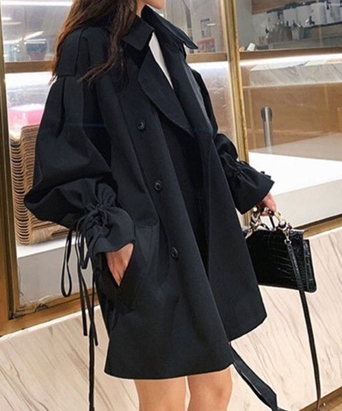 FREE STYLISTS（フリー スタイリスト）の「オーバーサイズ　ミドル丈トレンチジャケットコート（トレンチコート・レディース・ブラック/ベージュ・M/L/S）」の5枚目の写真