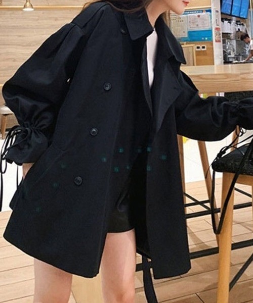 FREE STYLISTS（フリー スタイリスト）の「オーバーサイズ　ミドル丈トレンチジャケットコート（トレンチコート・レディース・ブラック/ベージュ・M/L/S）」の4枚目の写真