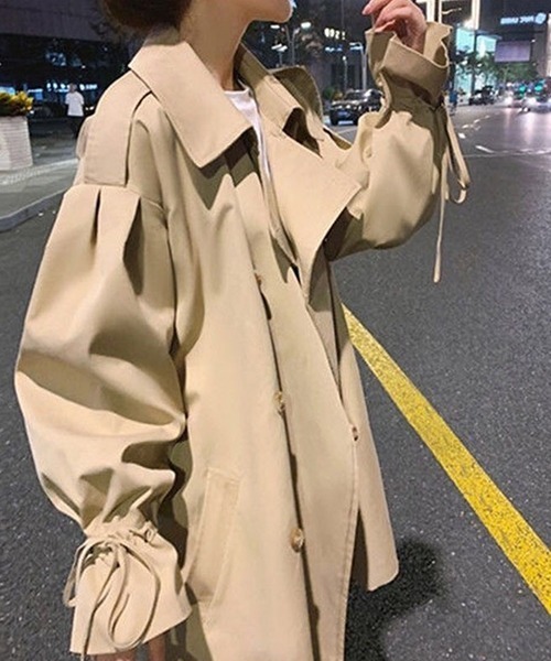 FREE STYLISTS（フリー スタイリスト）の「オーバーサイズ　ミドル丈トレンチジャケットコート（トレンチコート・レディース・ブラック/ベージュ・M/L/S）」の11枚目の写真