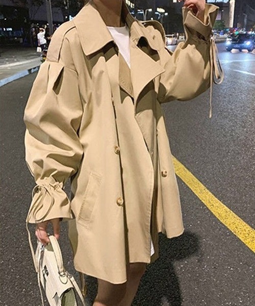 FREE STYLISTS（フリー スタイリスト）の「オーバーサイズ　ミドル丈トレンチジャケットコート（トレンチコート・レディース・ブラック/ベージュ・M/L/S）」の12枚目の写真