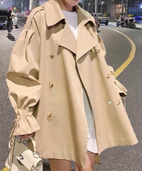 FREE STYLISTS（フリー スタイリスト）の「オーバーサイズ　ミドル丈トレンチジャケットコート（トレンチコート・レディース・ブラック/ベージュ・M/L/S）」の10枚目の写真