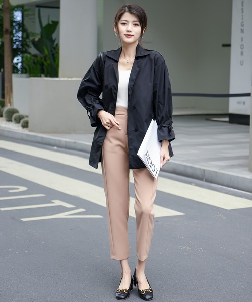 FREE STYLISTS（フリー スタイリスト）の「オーバーサイズ　ミドル丈トレンチジャケットコート（トレンチコート・レディース・ブラック/ベージュ・M/L/S）」の17枚目の写真