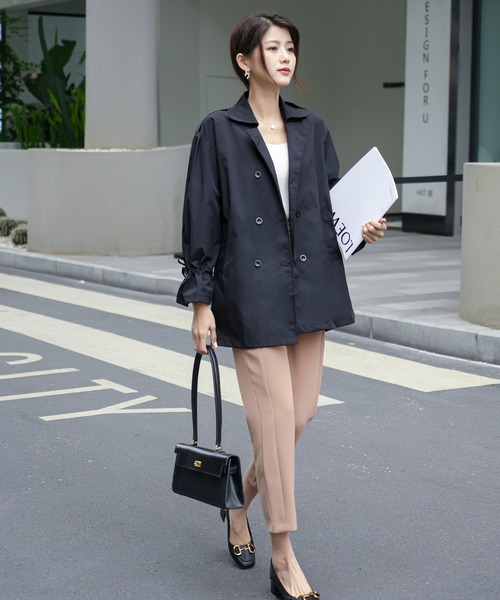 FREE STYLISTS（フリー スタイリスト）の「オーバーサイズ　ミドル丈トレンチジャケットコート（トレンチコート・レディース・ブラック/ベージュ・M/L/S）」の18枚目の写真