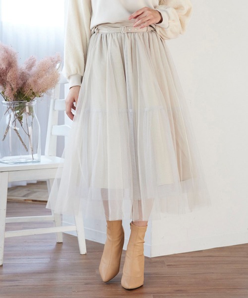 セール ウエストベルトチュールスカート スカート Court スカート Court クイーンズコート のファッション スカート Queens