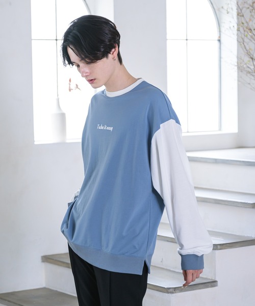 EDEL（エーデル）の「EDEL - バイカラースウェット（スウェット・メンズ・サックスブルー/ブラウン・MEDIUM/LARGE）」の3枚目の写真