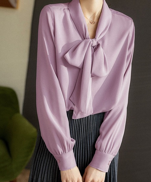 DAY CLOSET(デイ クローゼット)の「【ドラマ衣装提供】レディース アシメヘムボウタイブラウス(シャツ/ブラウス・レディース・ブラック/パープル/ホワイト/ミント/ベージュ・ONE SIZE)」の5枚目の写真